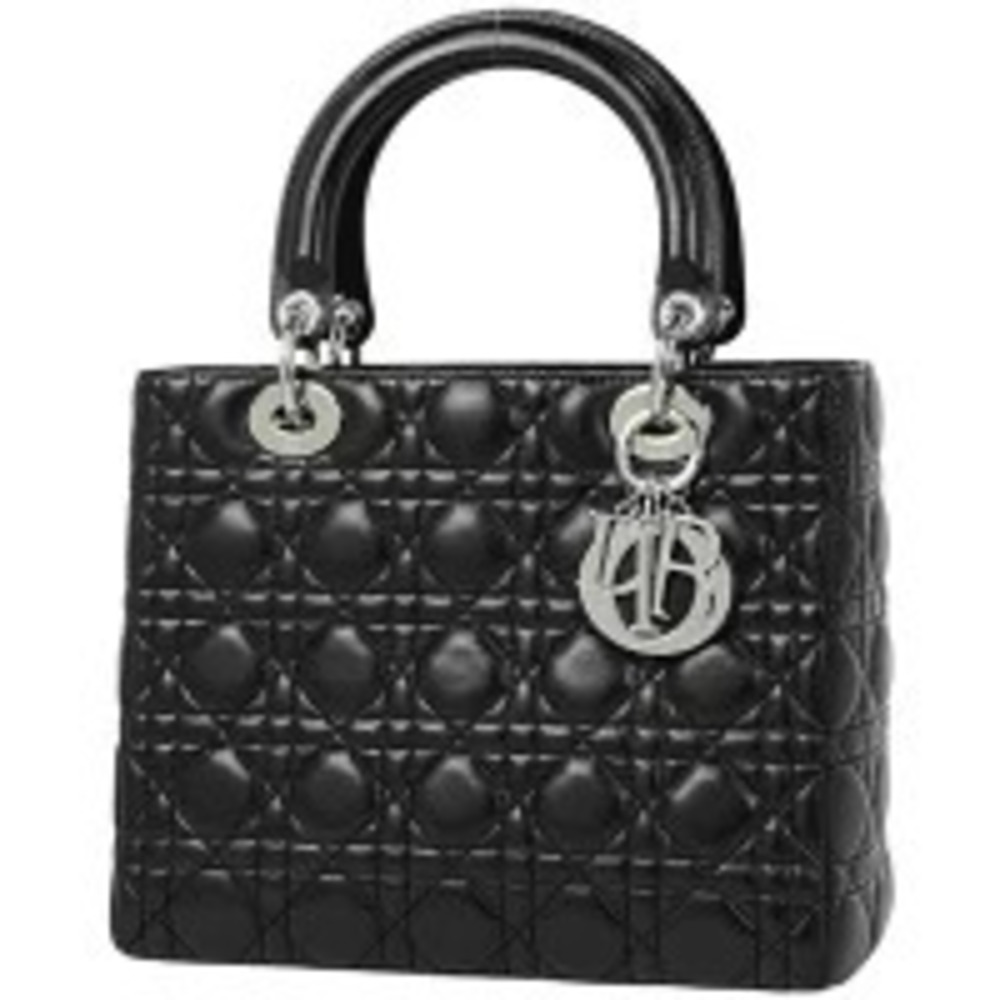 Christian Dior Lady Cannage Shoulder Bag Handbag Leather Black